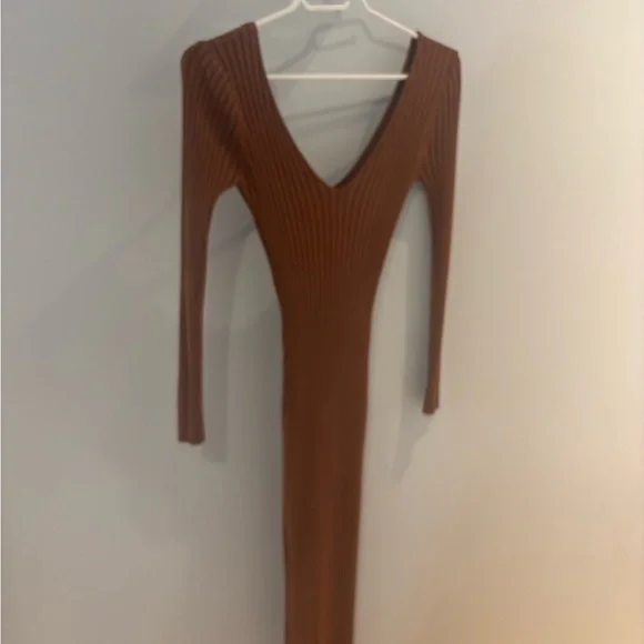 Rust Ribbed Knit Dress - Picture 2 of 4